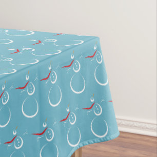 Winter Cyan Cute Snowman Pattern Tablecloth