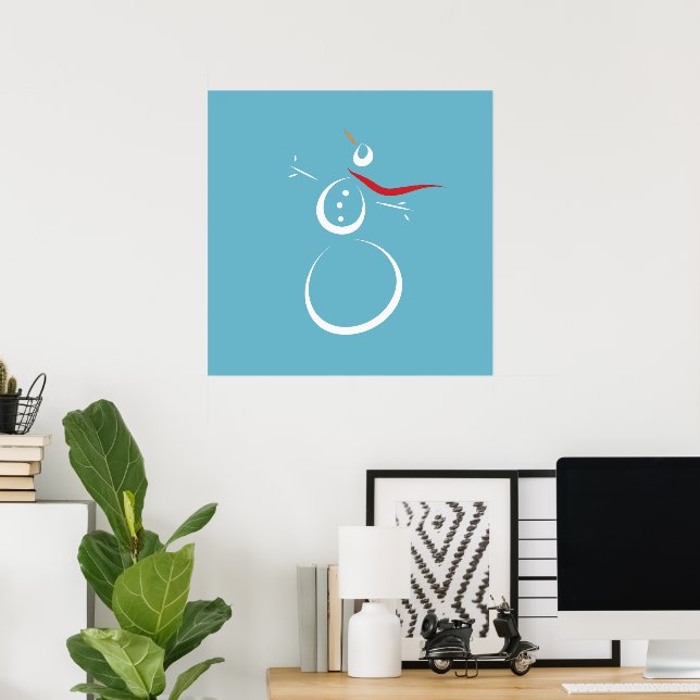 Winter Cyan Cute Snowman Poster (Home Office)