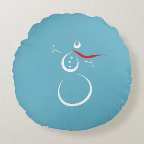 Winter Cyan Cute Snowman Round Pillow