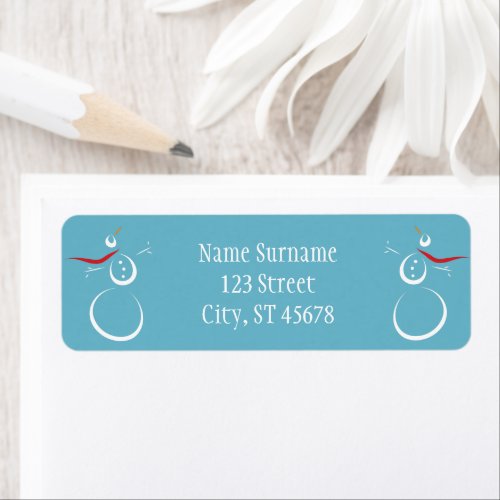 Winter Cyan Cute Snowmen Label