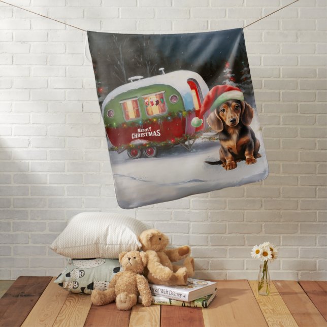 Winter Dachshund Caravan Christmas Adventure  Baby Blanket (In Situ)