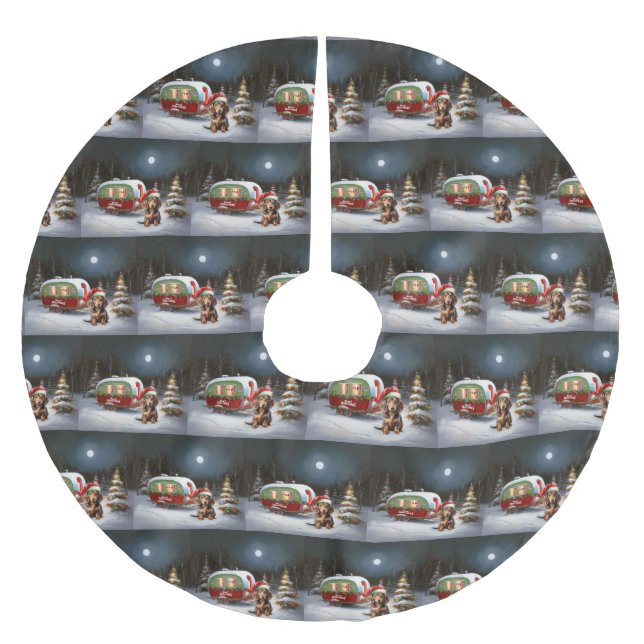 Winter Dachshund Caravan Christmas Adventure  Brushed Polyester Tree Skirt (Front)
