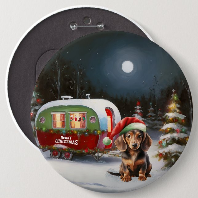 Winter Dachshund Caravan Christmas Adventure  Button (Front & Back)