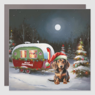 Winter Dachshund Caravan Christmas Adventure Car Magnet