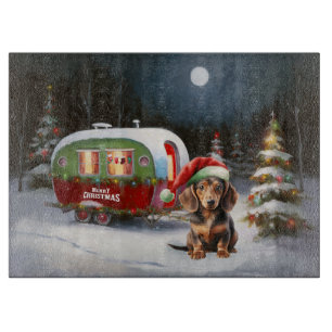 Winter Dachshund Caravan Christmas Adventure Cutting Board