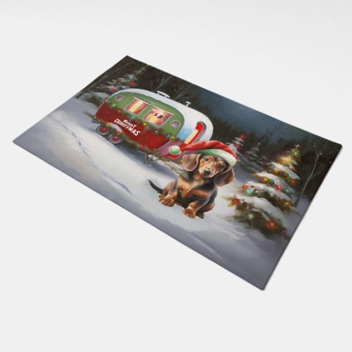 Winter Dachshund Caravan Christmas Adventure  Doormat