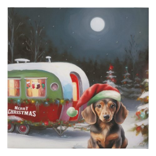 Winter Dachshund Caravan Christmas Adventure  Faux Canvas Print