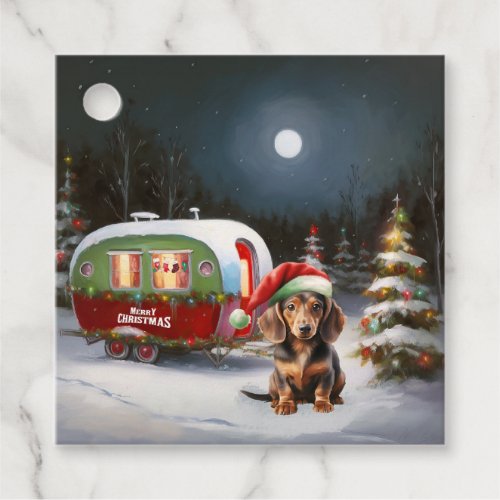 Winter Dachshund Caravan Christmas Adventure  Favor Tags