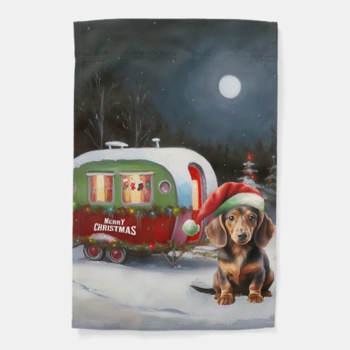 Winter Dachshund Caravan Christmas Adventure  Garden Flag