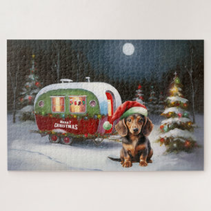Winter Dachshund Caravan Christmas Adventure Jigsaw Puzzle