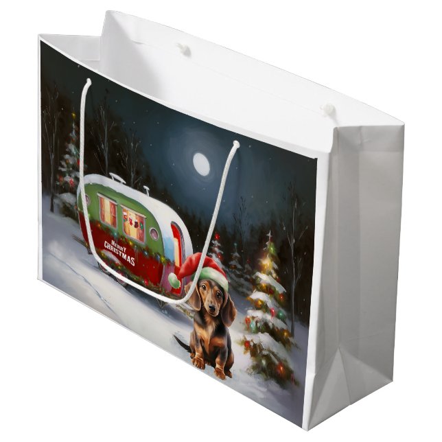 Winter Dachshund Caravan Christmas Adventure  Large Gift Bag (Front Angled)