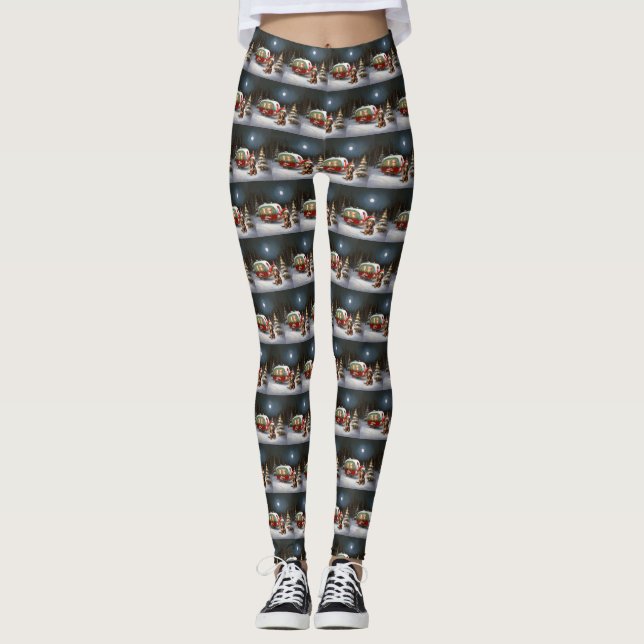 Winter Dachshund Caravan Christmas Adventure  Leggings (Front)