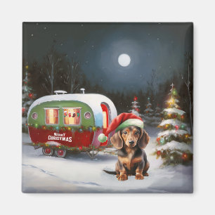 Winter Dachshund Caravan Christmas Adventure Magnet