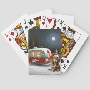 Winter Dachshund Caravan Christmas Adventure Poker Cards