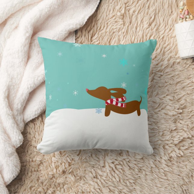 Winter Dachshund Christmas Accent Pillow (Blanket)