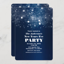 Winter Dark Blue Silver Sparkling New Years Eve Invitation