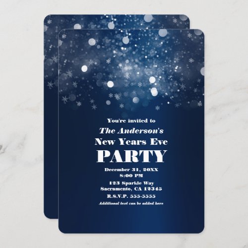 Winter Dark Blue Silver Sparkling New Years Eve Invitation