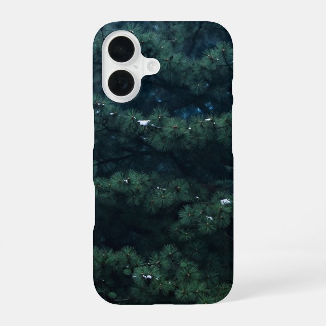 Winter Dark Green Pine Falling Snow Phone Case (Back)