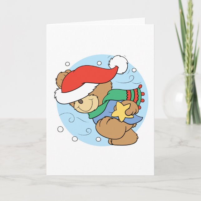 winter day christmas teddy bear design holiday card (Front)