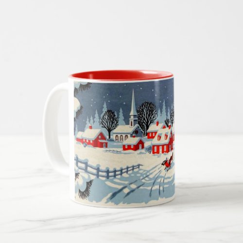 Winter Day with Horse  Sleigh Country Christmas Two_Tone Coffee Mug