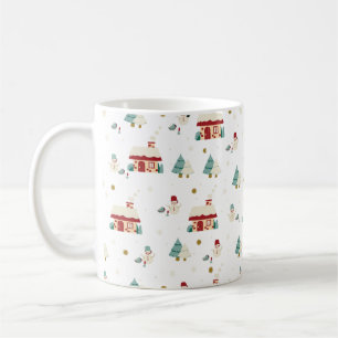 Winter Daytime Village Scene with Snowmen Coffee Mug
