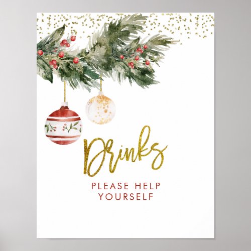 Winter Deck the Halls Bridal Shower Drinks Sign