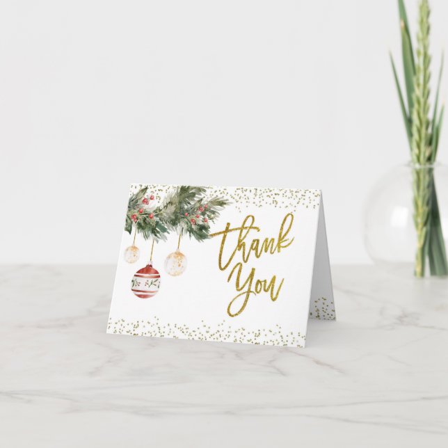 Winter Deck the Halls Bridal Shower Folded Thank You Card (Front)