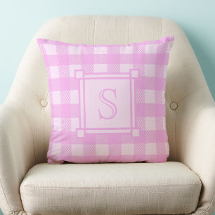 Winter Decor Pink Buffalo Plaid Custom Monogram Throw Pillow