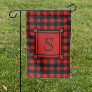 Winter Decor Red Buffalo Plaid Custom Monogram Garden Flag