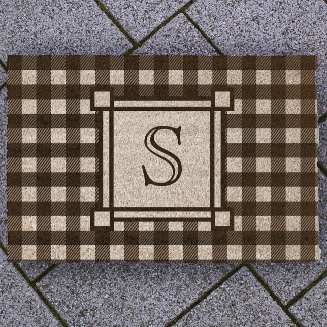 Winter Decor White Buffalo Plaid Custom Monogram Fiber Doormat (Creator Uploaded)