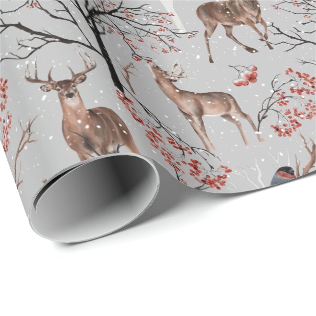 Winter Deer and Birds Wrapping Paper (Roll Corner)