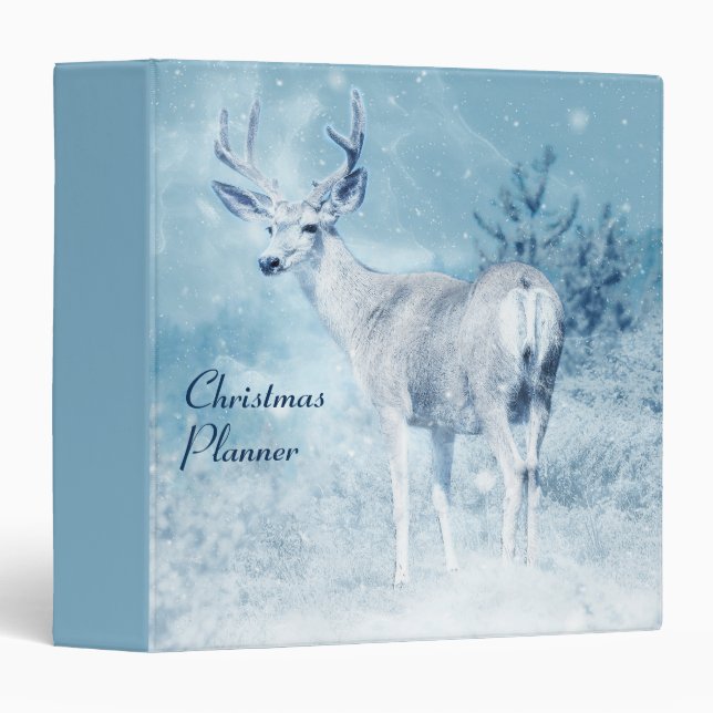 Winter Deer and Pine Trees Custom Christmas 3 Ring Binder (Front/Spine)