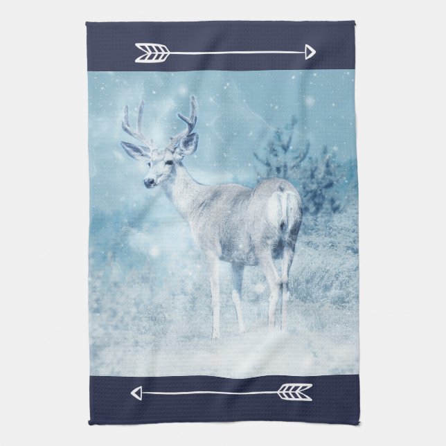 Winter Deer and Pine Trees Kitchen Towel (Vertical)