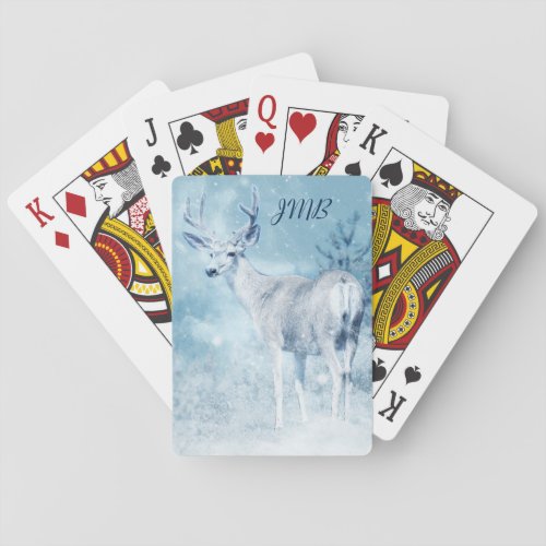 Winter Deer and Pine Trees Monogram Playing Cards