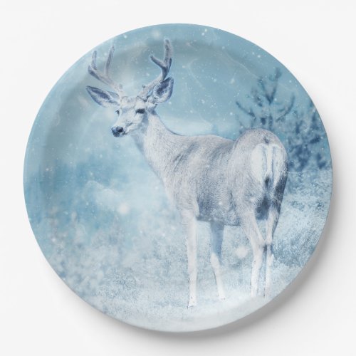 Winter Deer and Pine Trees Paper Plates