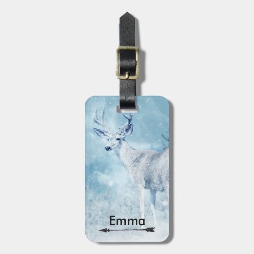 Winter Deer and Pine Trees Personalized Luggage Tag