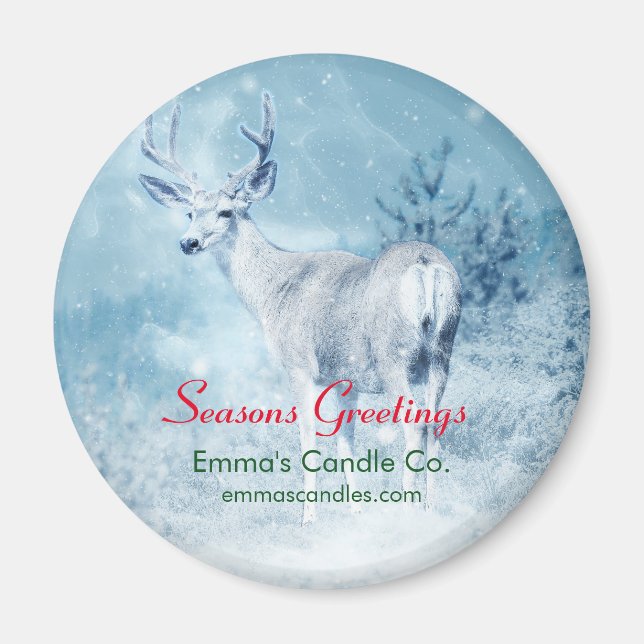 Winter Deer and Pine Trees Seasons Greetings Magnet (Front)