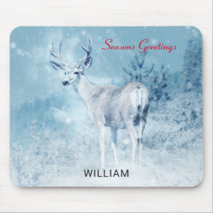 Winter Deer and Pine Trees Seasons Greetings Mouse Pad