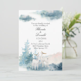 Winter Deer and Trees Watercolor Wedding  Invitation