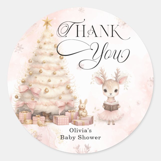 Winter Deer Baby its Cold Outside Baby Shower  Classic Round Sticker (Front)
