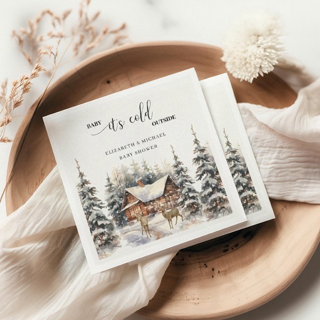 Winter Deer Baby It's Cold Outside Baby Shower Napkins (Creator Uploaded)