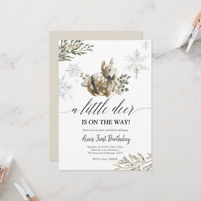 Winter Deer Baby Shower invitation (Front/Back In Situ)