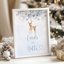 Winter deer blue boy baby shower cards and gifts poster