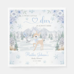 Winter Deer Blue Snowflake Baby Shower Napkins