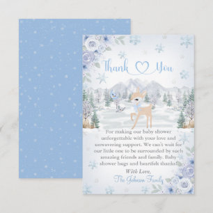 Winter Deer Blue Snowflake Baby Shower Thank You Card