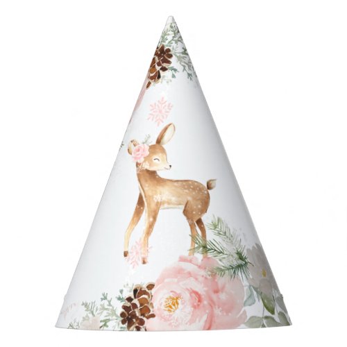 Winter deer blush pink birthday party hat