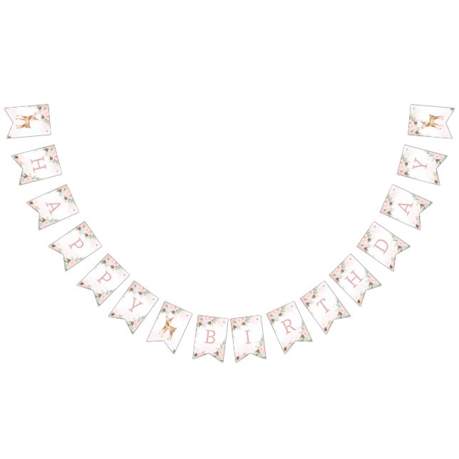 Winter deer blush wink evergreen girl birthday bunting flags (All)
