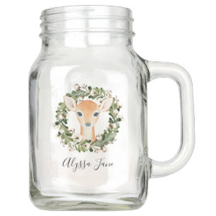 Winter Deer Botanical Holiday Wreath Woodland Mason Jar