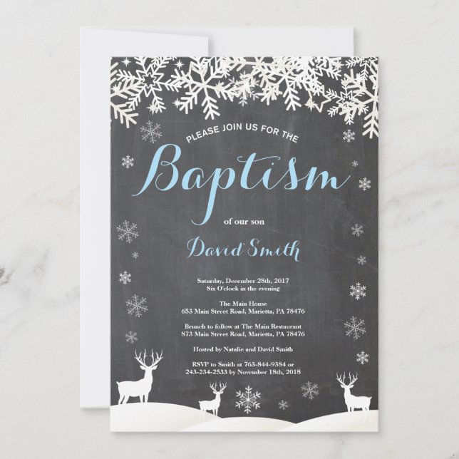 Winter Deer Boy Baptism Invitation (Front)