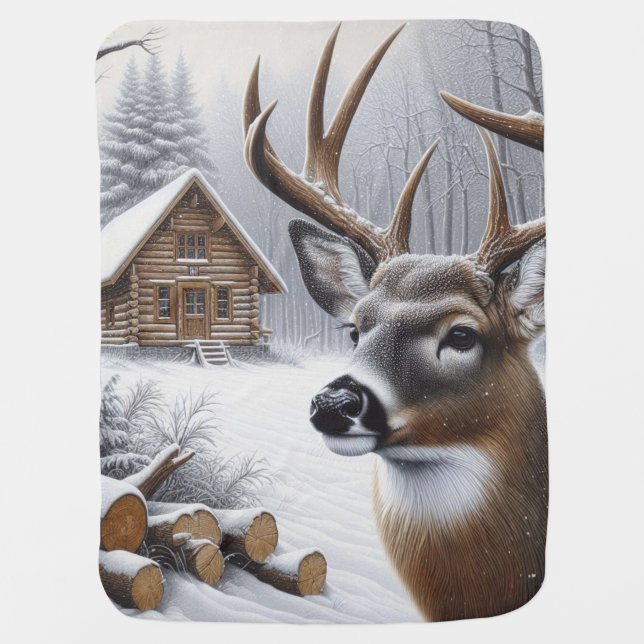 Winter deer/Buck art Baby Blanket (Front)